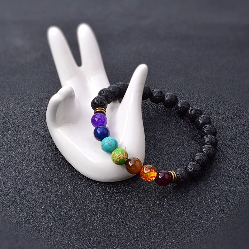 Healing Reiki Gem Stone 7 Chakra Agate Stone Lava Stone Bracelet