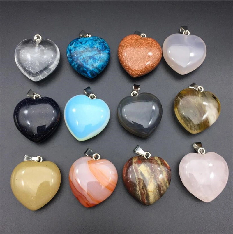 Fashion Heart Shaped Stone Pendants Crystal Chakra Beads for DIY Necklace Earring Keyring Jewelry