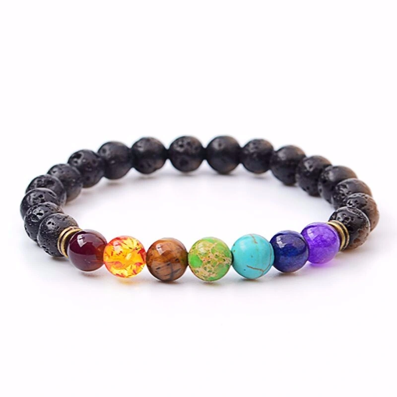 Healing Reiki Gem Stone 7 Chakra Agate Stone Lava Stone Bracelet