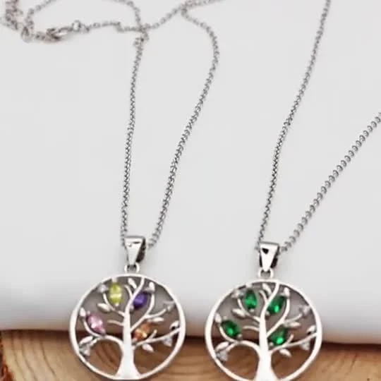 Collier pendentif arbre de vie chakra coloré de luxe en argent sterling 925 CZ