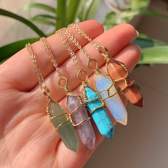 Pendentif en pierre naturelle, collier en cristal enroulé, balle hexagonale, améthystes, Quartz rose, pendule, collier Chakra, bijoux