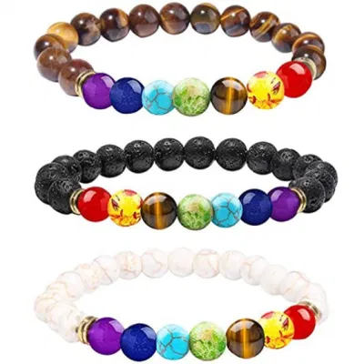 Pierre de lave 7 chakras cristaux et pierres de guérison 8 mm Yoga perles chakra bracelets pour femme