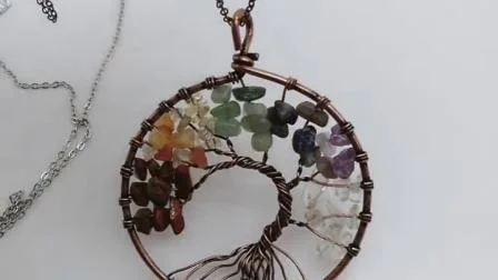 Pendentif arbre de vie, améthyste, cristal Rose, collier en pierres précieuses, bijoux Chakra