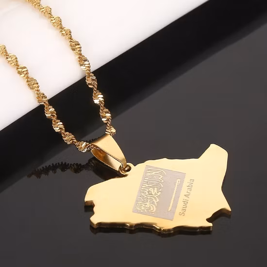 Collier personnalisé avec chaîne, cadeau Souvenir d'arabie saoudite, conception de carte de la fête nationale, mot de Test gravé, offre spéciale